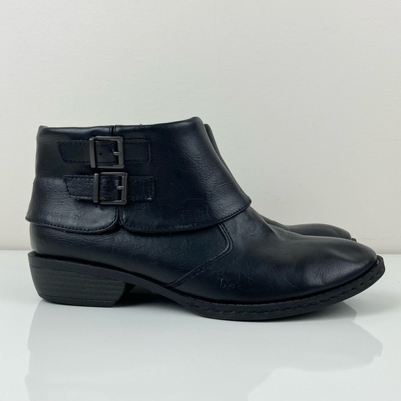boc Shoes - BOC Born Women’s Black Buckle Folded Cuff Heeled Ankle Boots Size 7.5 M